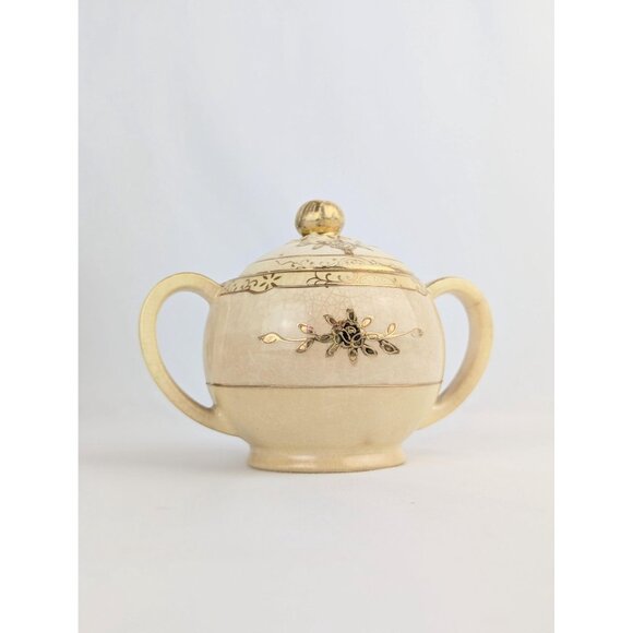 Antique 1920s Moriyama Porcelain Sugar Bowl w/Lid Dual Handle Mori-Machi Nippon - Picture 5 of 10